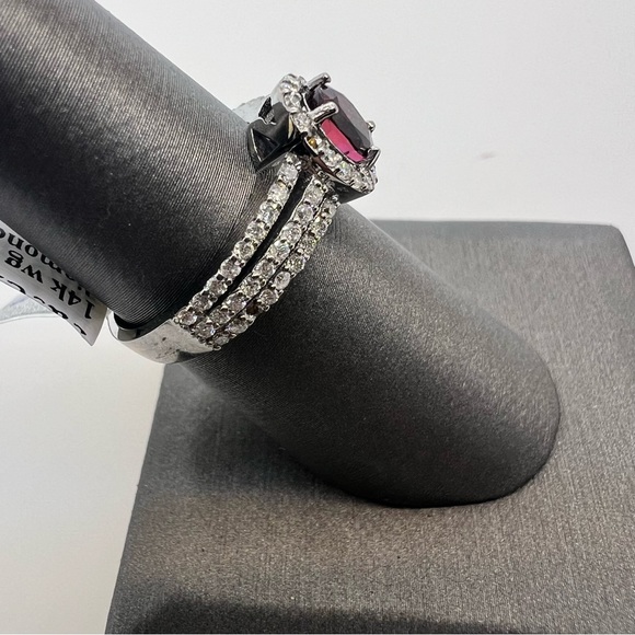 14k White Gold Diamond & Ruby Ring - Picture 3 of 8